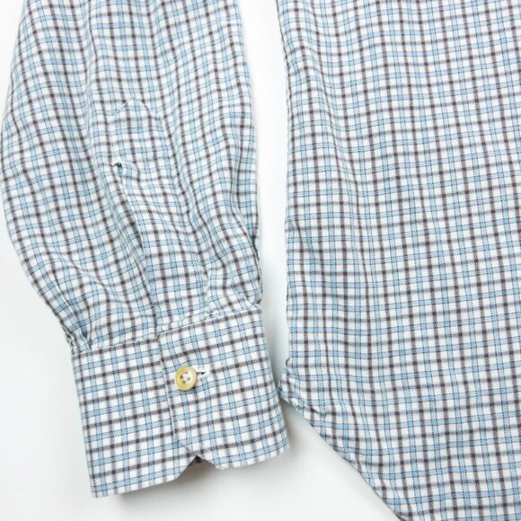 Kiton Shirt Men's XL Blue Brown Check Long Sleeve Button Up Made in Italy - Picture 5 of 14